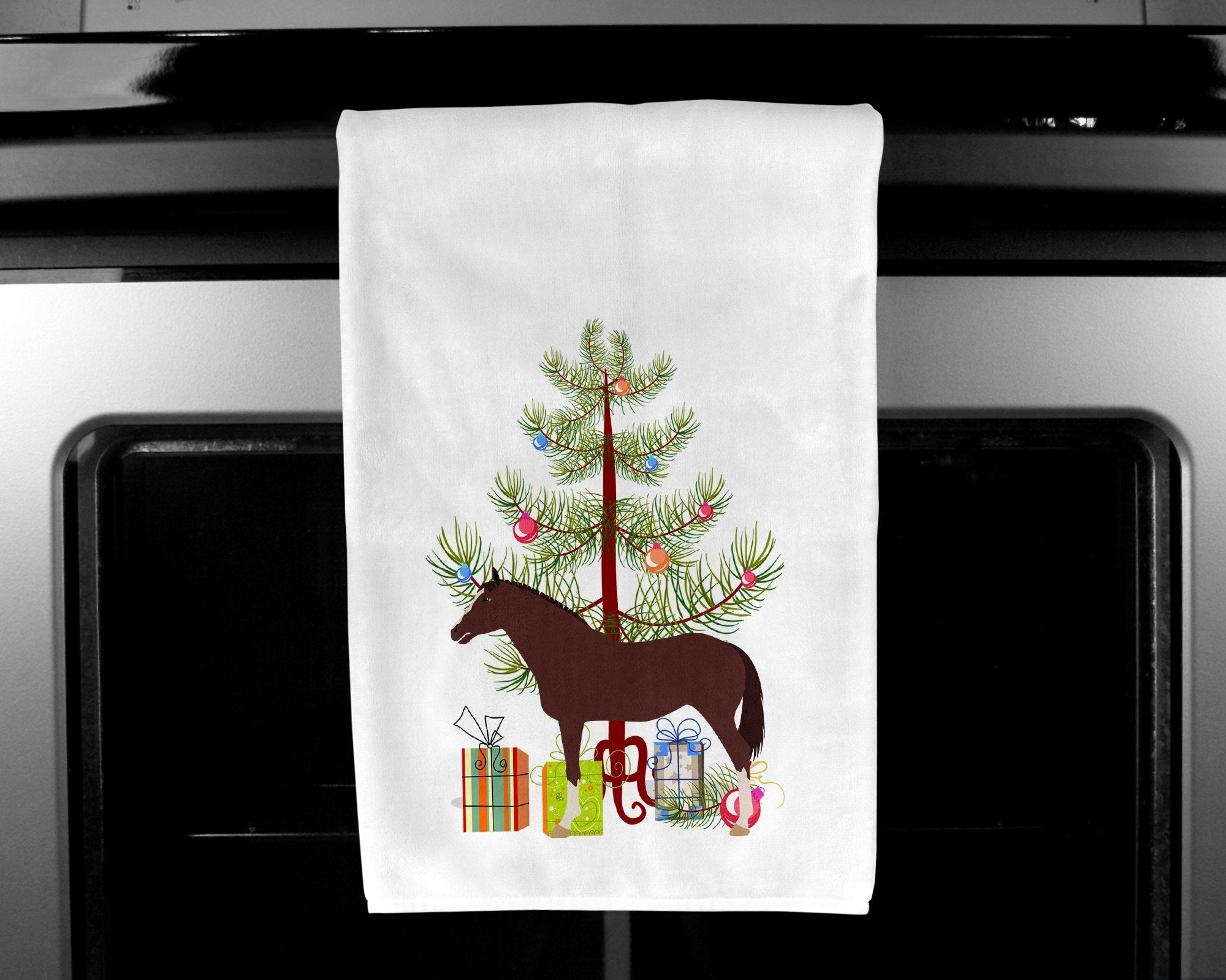 English Thoroughbred Horse Christmas Kitchen Towel Set of 2 White Dish Towels Decorative Bathroom Hand towel for Hand, Face, Hair, Yoga, Tea, Dishcloth, 19 X 28", White