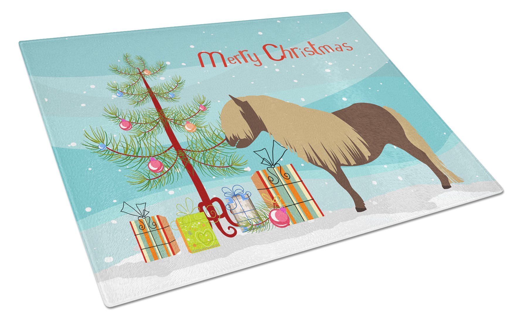 Shetland Pony Horse Christmas Cutting Board Tempered Glass Kitchen Cutting Surface, Heat Resistant Chopping, Non-Slip Feet, Food Prep & Serving
