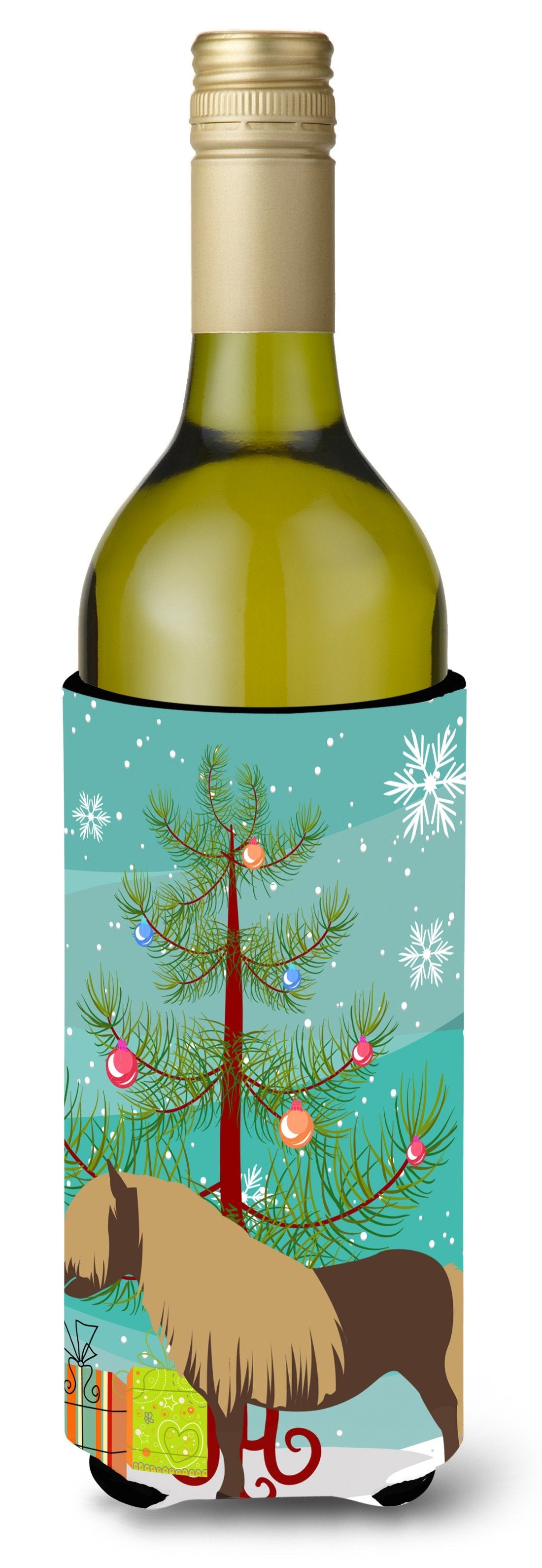 Shetland Pony Horse Christmas Wine Bottle Hugger Gift Sleeve for Standard 750 ml Bottles, Insulated Reusable Also Fits Mini Shot & Pint Bottles