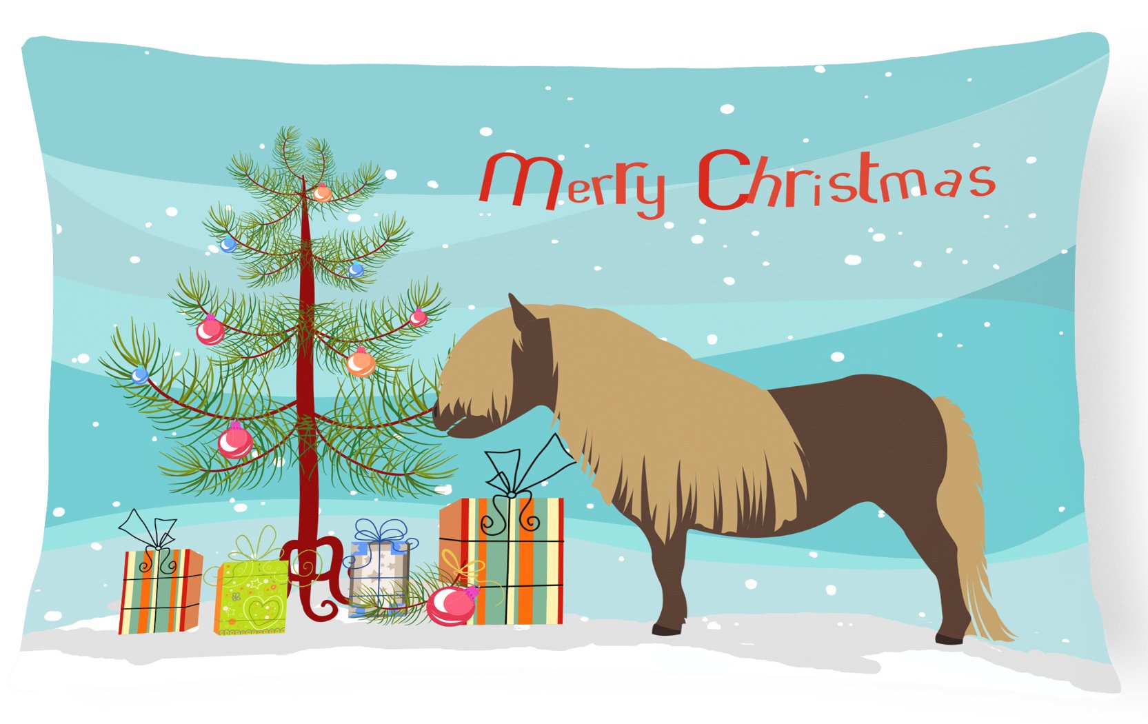 Shetland Pony Horse Christmas Decorative Throw Pillow 12x16 Indoor Outdoor Accent Cushion, Fabric Cover with Insert for Sofa, Bed, Porch & Living Room