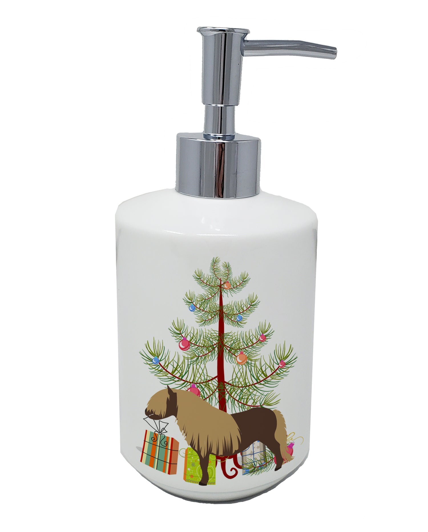 Shetland Pony Horse Christmas Ceramic Soap Dispenser , Empty Refillable Hand Soap Pump Bottle for Bathroom Kitchen