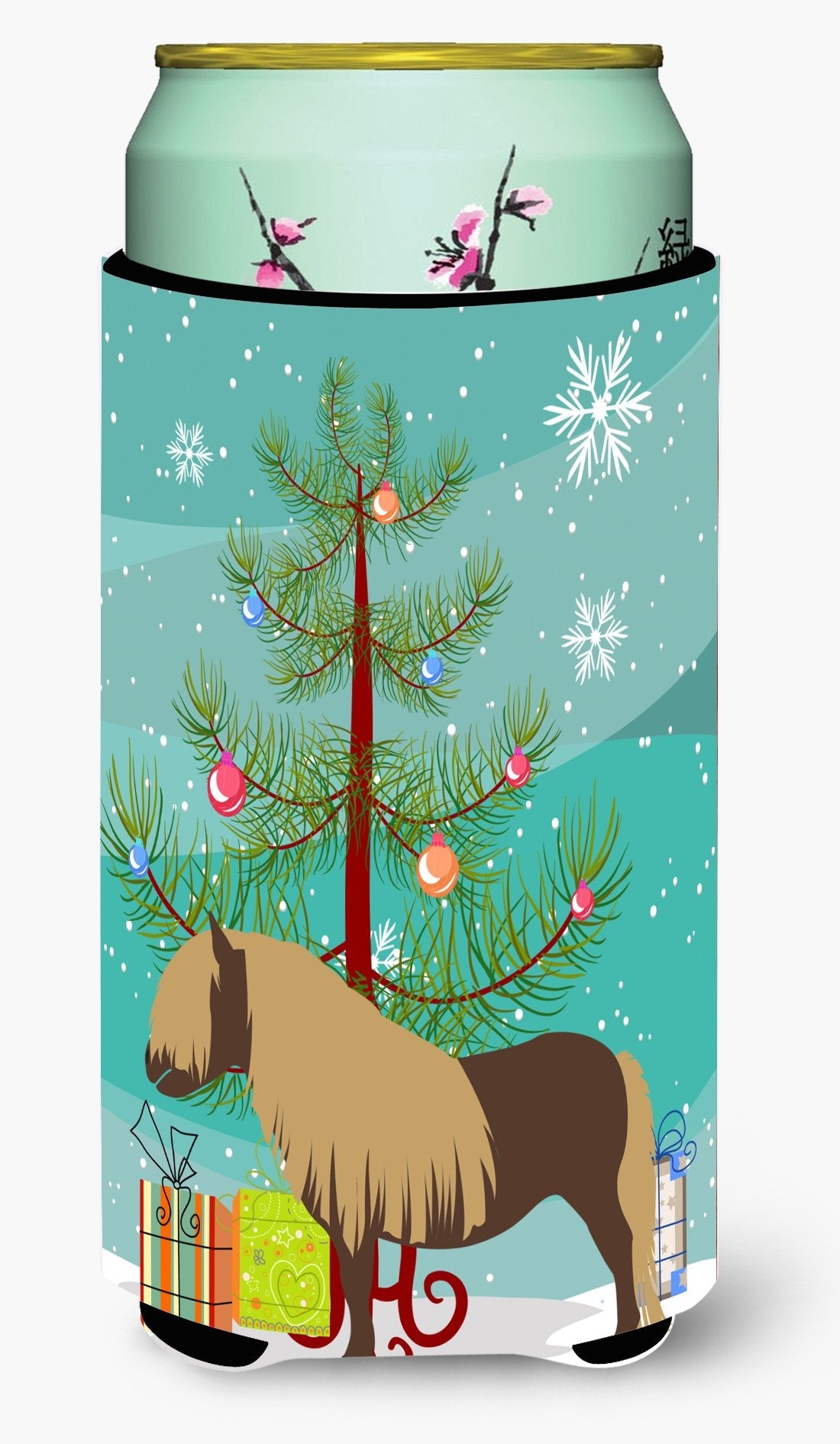 Shetland Pony Horse Christmas Tall Boy Hugger Can Cooler Sleeve Machine Washable Drink Collapsible Insulator Beverage Insulated Holder