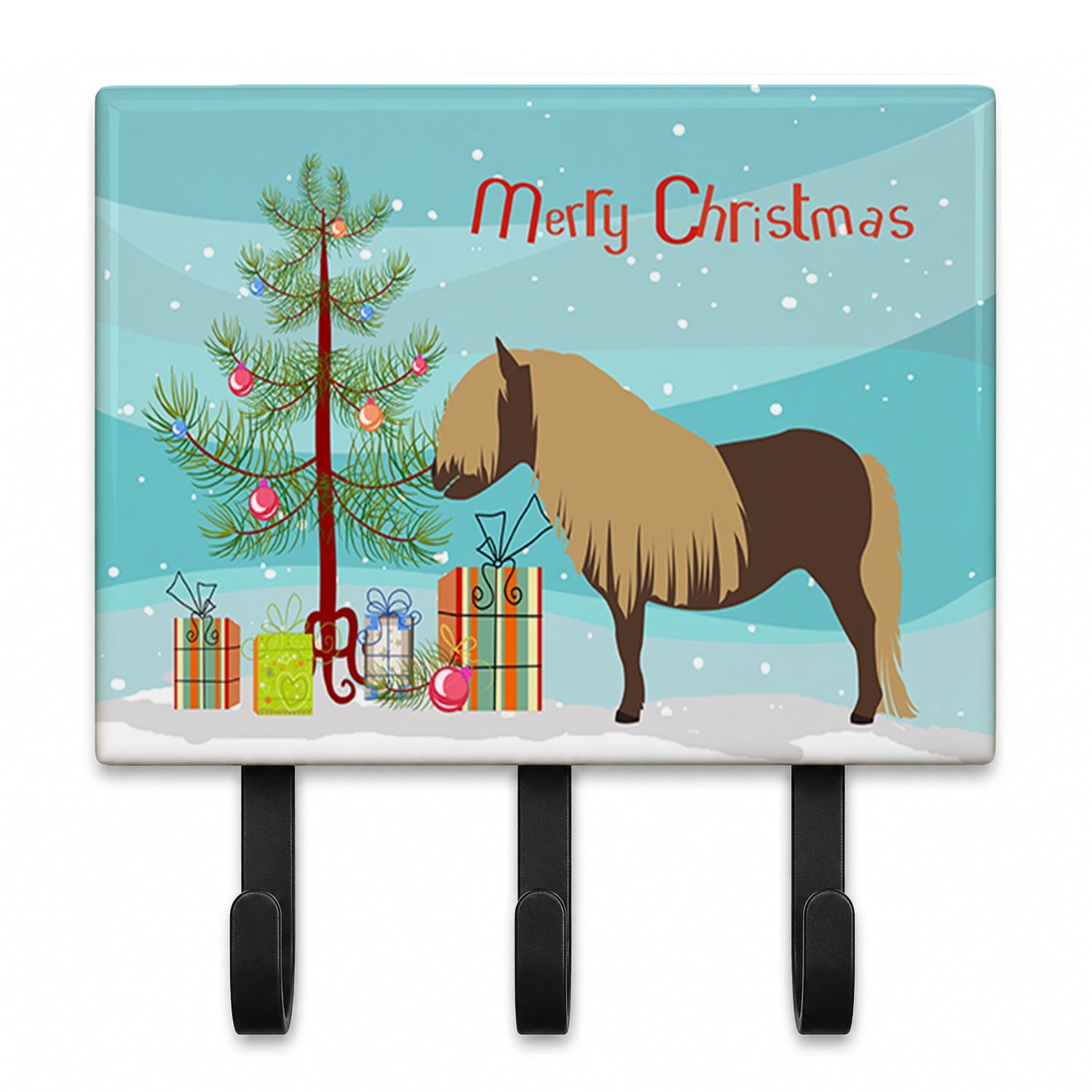 Shetland Pony Horse Christmas Leash or Key Holder Wall Hooks, Coat Rack Wall Mount, for Hanging Keys, Towels, Aprons, Leashes