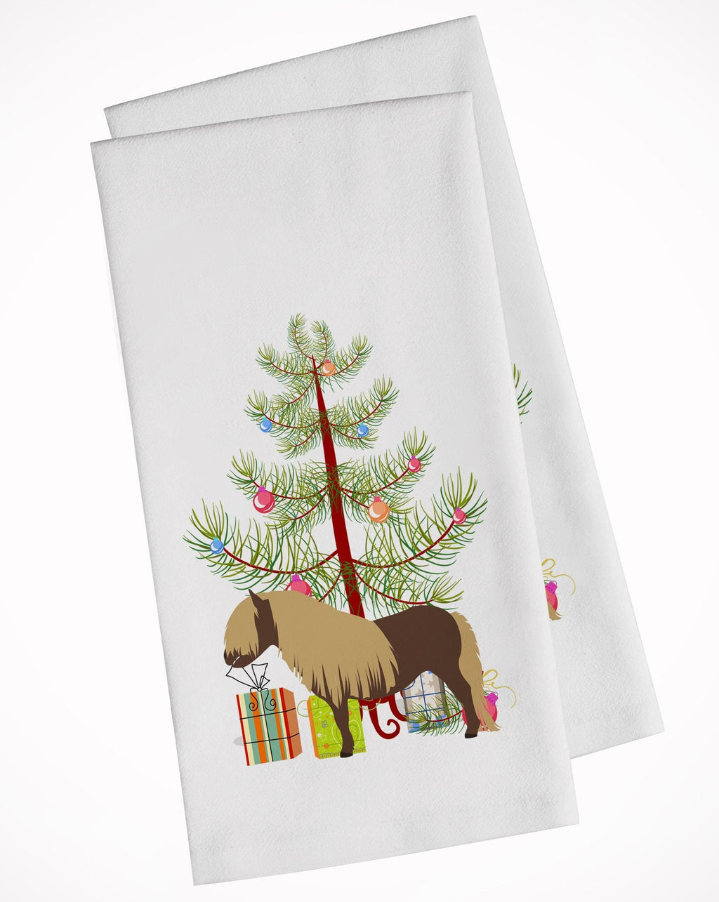 Shetland Pony Horse Christmas Kitchen Towel Set of 2 White Dish Towels Decorative Bathroom Hand towel for Hand, Face, Hair, Yoga, Tea, Dishcloth, 19 X 28", White