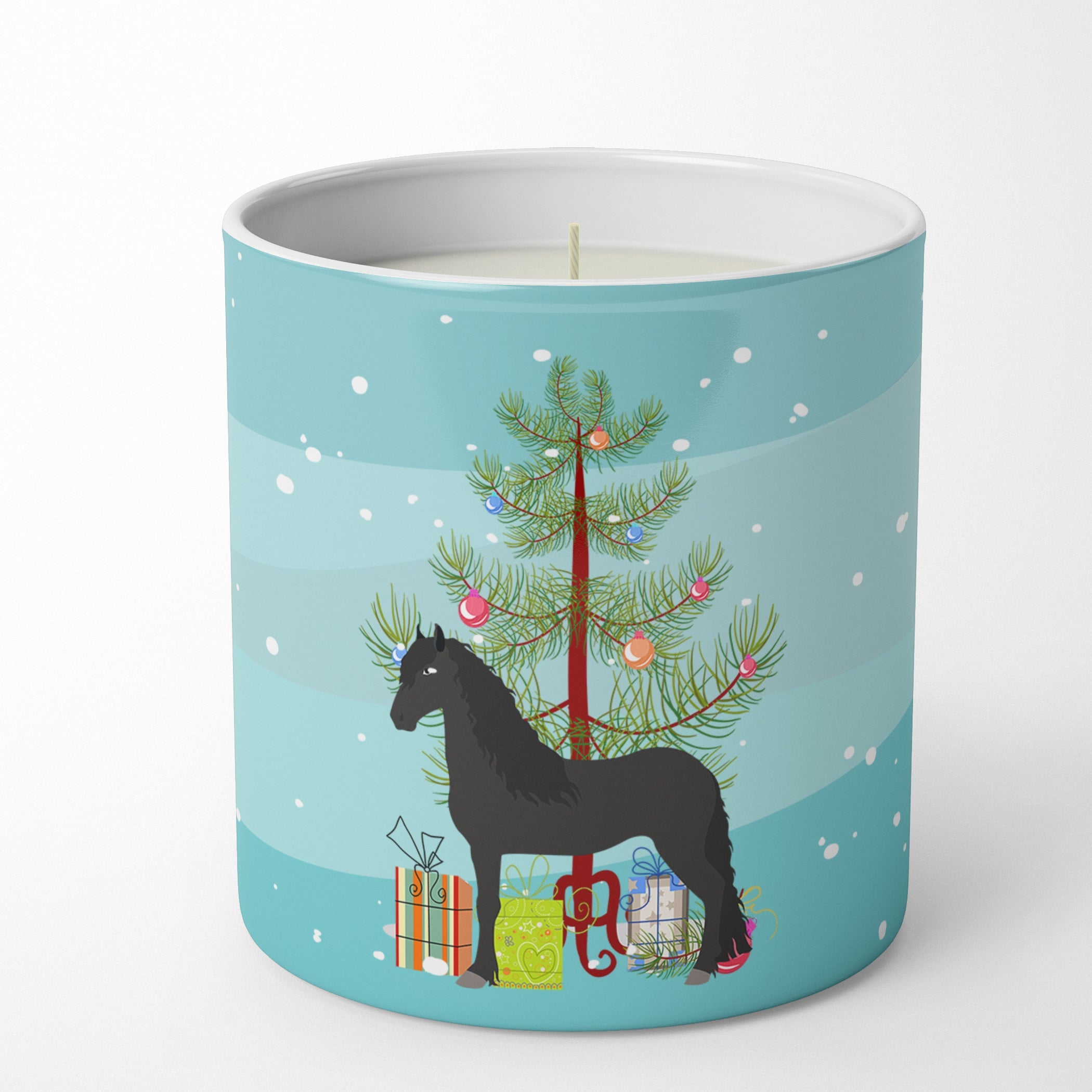 Friesian Horse Christmas Decorative Soy Candle Nature Soy Wax Essential Oil Home Decor Ideal for Bedroom Kitchen Bath Office Gift, 10 oz