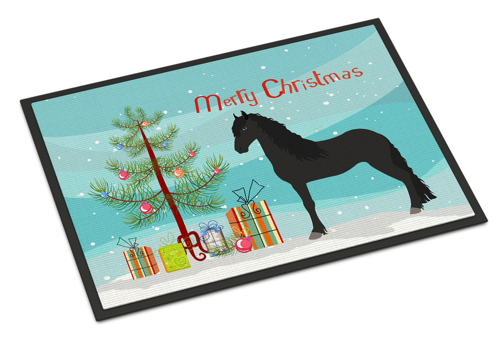 Friesian Horse Christmas Doormat Indoor Outdoor 24H X 36W Front Door Mat Rugs for Entryway, Non Slip Washable Low Pile,