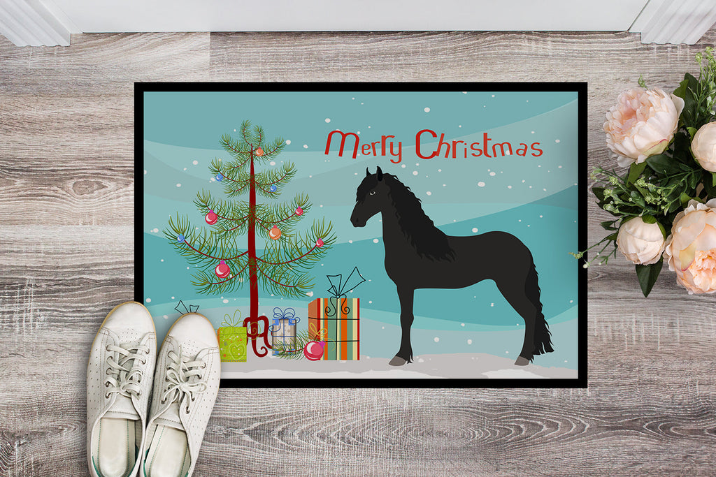 Friesian Horse Christmas Doormat Indoor Outdoor 24H X 36W Front Door Mat Rugs for Entryway, Non Slip Washable Low Pile,
