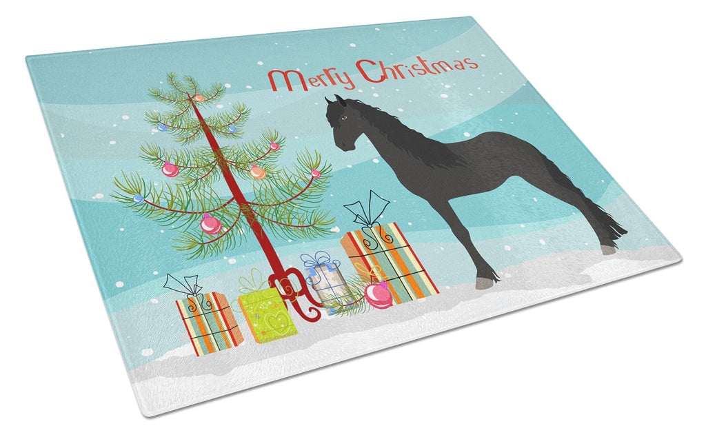 Friesian Horse Christmas Cutting Board Tempered Glass Kitchen Cutting Surface, Heat Resistant Chopping, Non-Slip Feet, Food Prep & Serving
