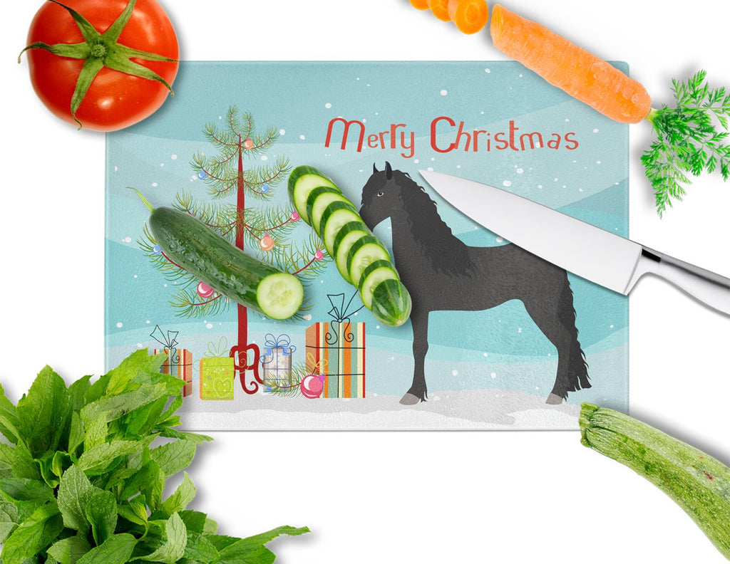 Friesian Horse Christmas Cutting Board Tempered Glass Kitchen Cutting Surface, Heat Resistant Chopping, Non-Slip Feet, Food Prep & Serving