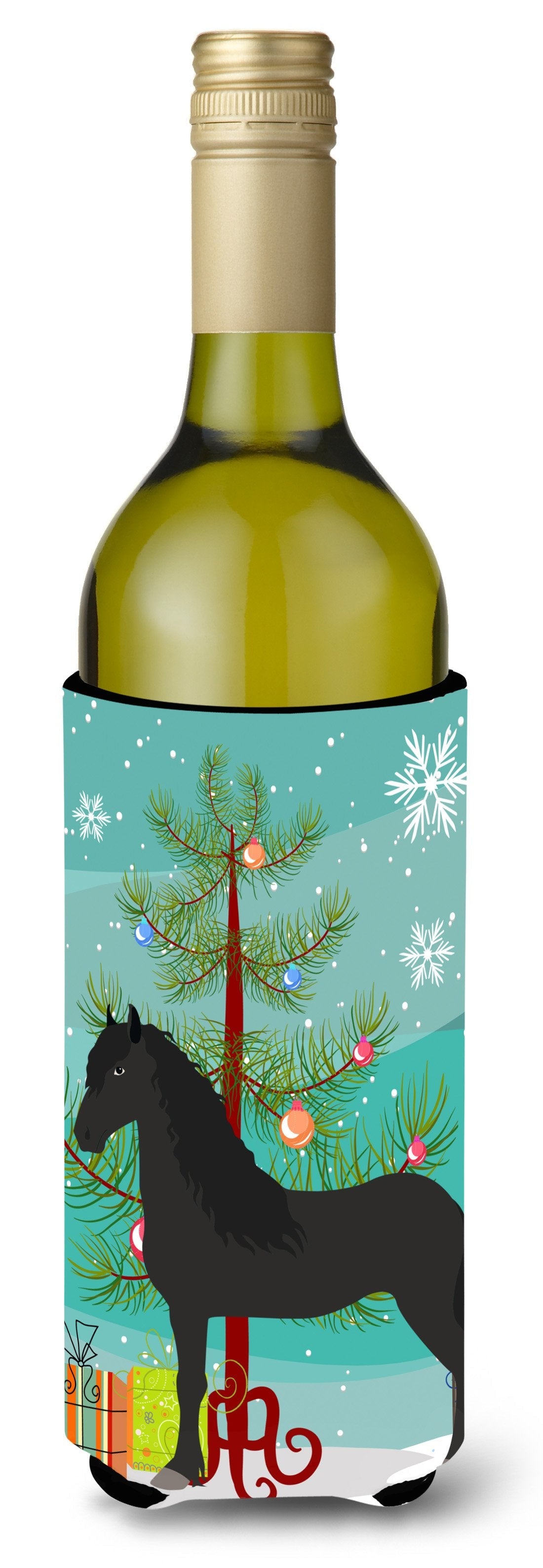 Friesian Horse Christmas Wine Bottle Hugger Gift Sleeve for Standard 750 ml Bottles, Insulated Reusable Also Fits Mini Shot & Pint Bottles