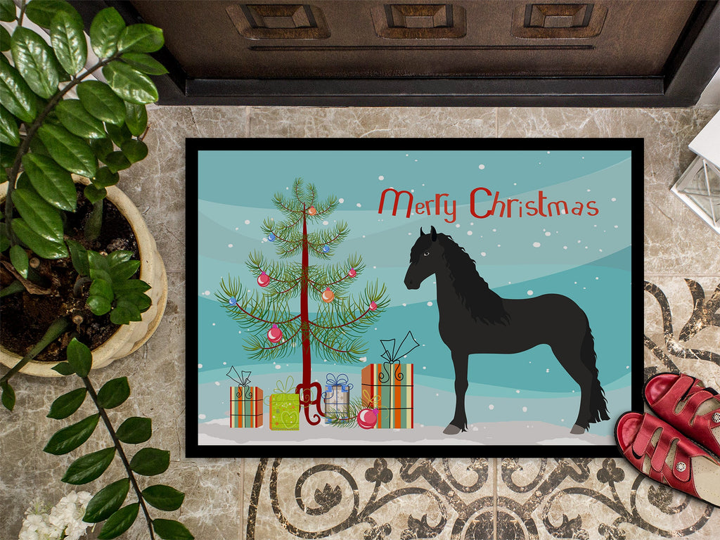 Friesian Horse Christmas Doormat Indoor Outdoor 18H X 27W Front Door Mat Rugs for Entryway, Non Slip Washable