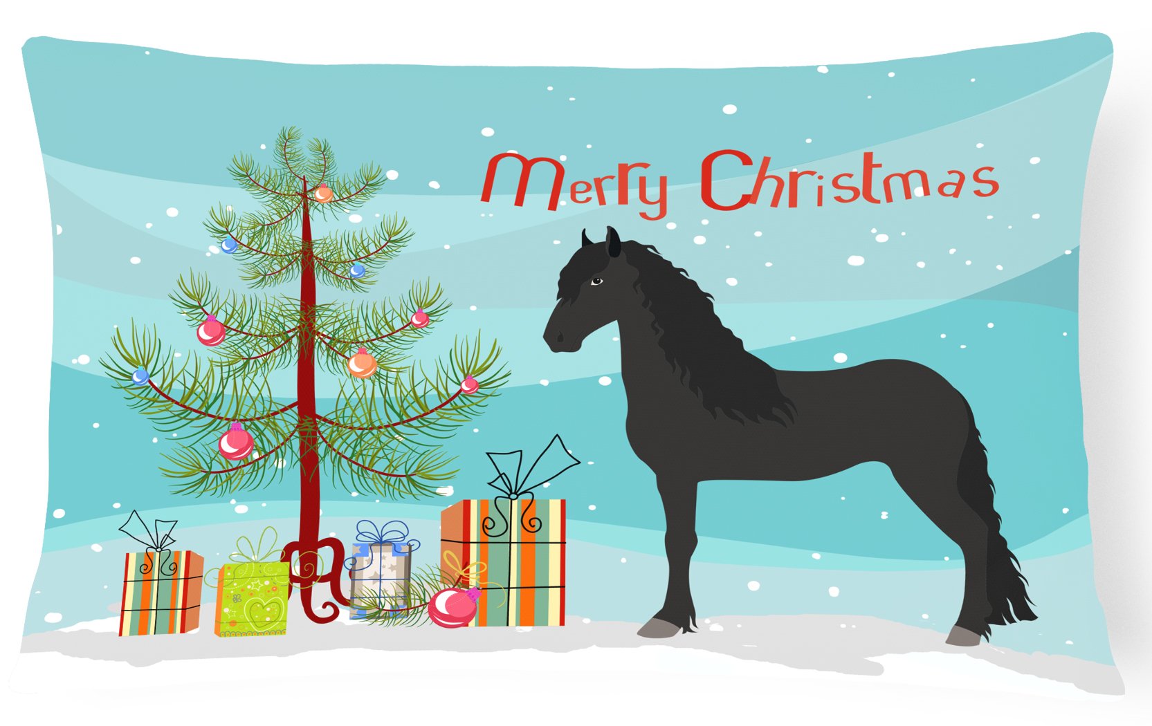 Friesian Horse Christmas Decorative Throw Pillow 12x16 Indoor Outdoor Accent Cushion, Fabric Cover with Insert for Sofa, Bed, Porch & Living Room