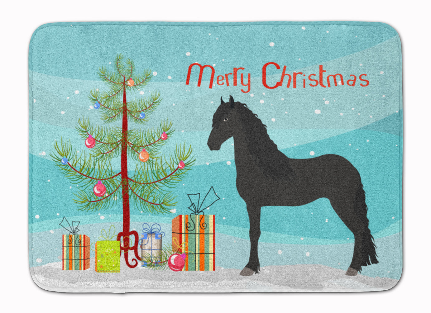 Friesian Horse Christmas Memory Foam Kitchen Mat Machine Washable Anti-Fatigue Cushion Comfort Bath or Kitchen Rug