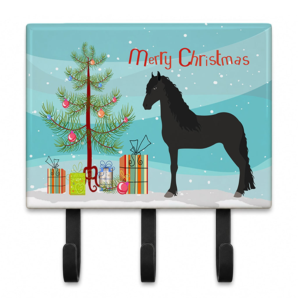 Friesian Horse Christmas Leash or Key Holder Wall Hooks, Coat Rack Wall Mount, for Hanging Keys, Towels, Aprons, Leashes