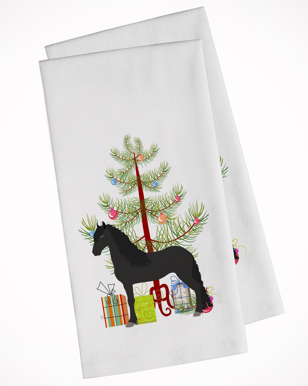 Friesian Horse Christmas Kitchen Towel Set of 2 White Dish Towels Decorative Bathroom Hand towel for Hand, Face, Hair, Yoga, Tea, Dishcloth, 19 X 28", White