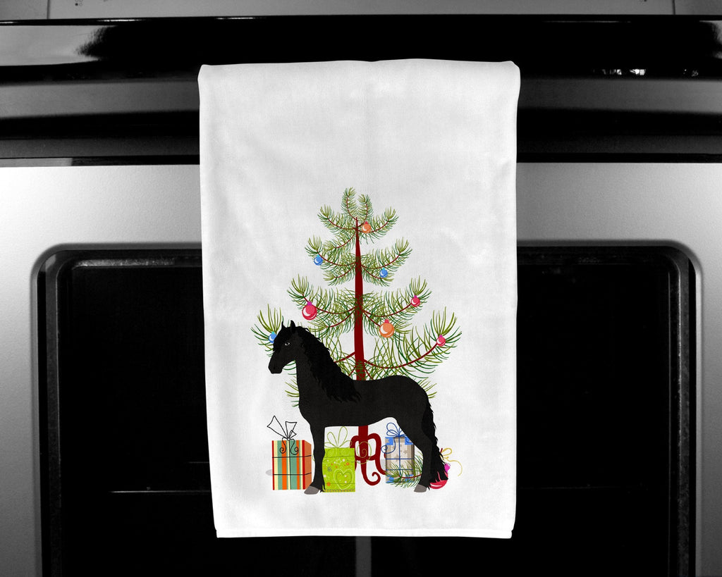 Friesian Horse Christmas Kitchen Towel Set of 2 White Dish Towels Decorative Bathroom Hand towel for Hand, Face, Hair, Yoga, Tea, Dishcloth, 19 X 28", White