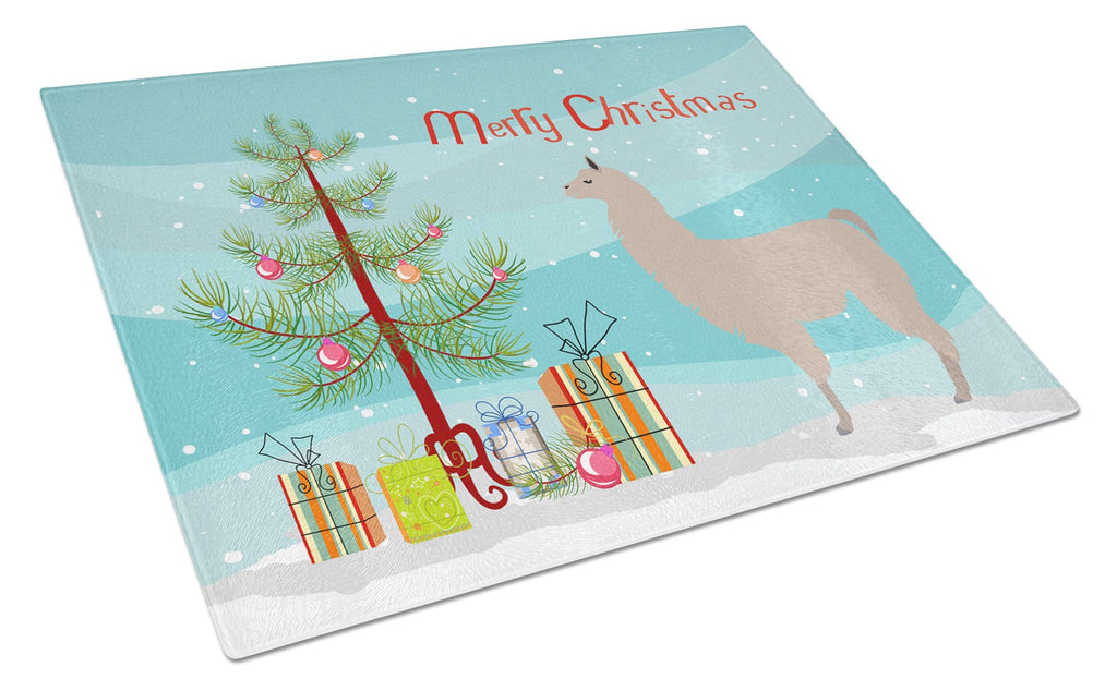 Llama Christmas Cutting Board Tempered Glass Kitchen Cutting Surface, Heat Resistant Chopping, Non-Slip Feet, Food Prep & Serving