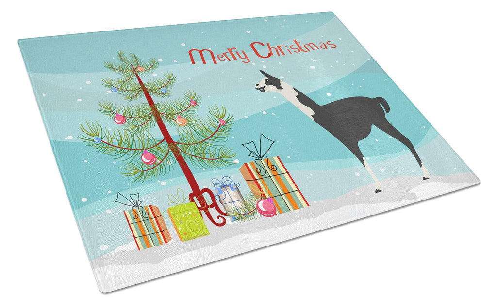 Llama Q' Ara Christmas Cutting Board Tempered Glass Kitchen Cutting Surface, Heat Resistant Chopping, Non-Slip Feet, Food Prep & Serving