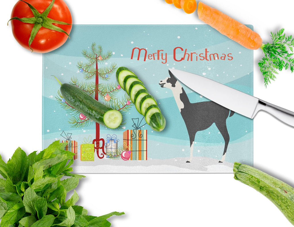 Llama Q' Ara Christmas Cutting Board Tempered Glass Kitchen Cutting Surface, Heat Resistant Chopping, Non-Slip Feet, Food Prep & Serving