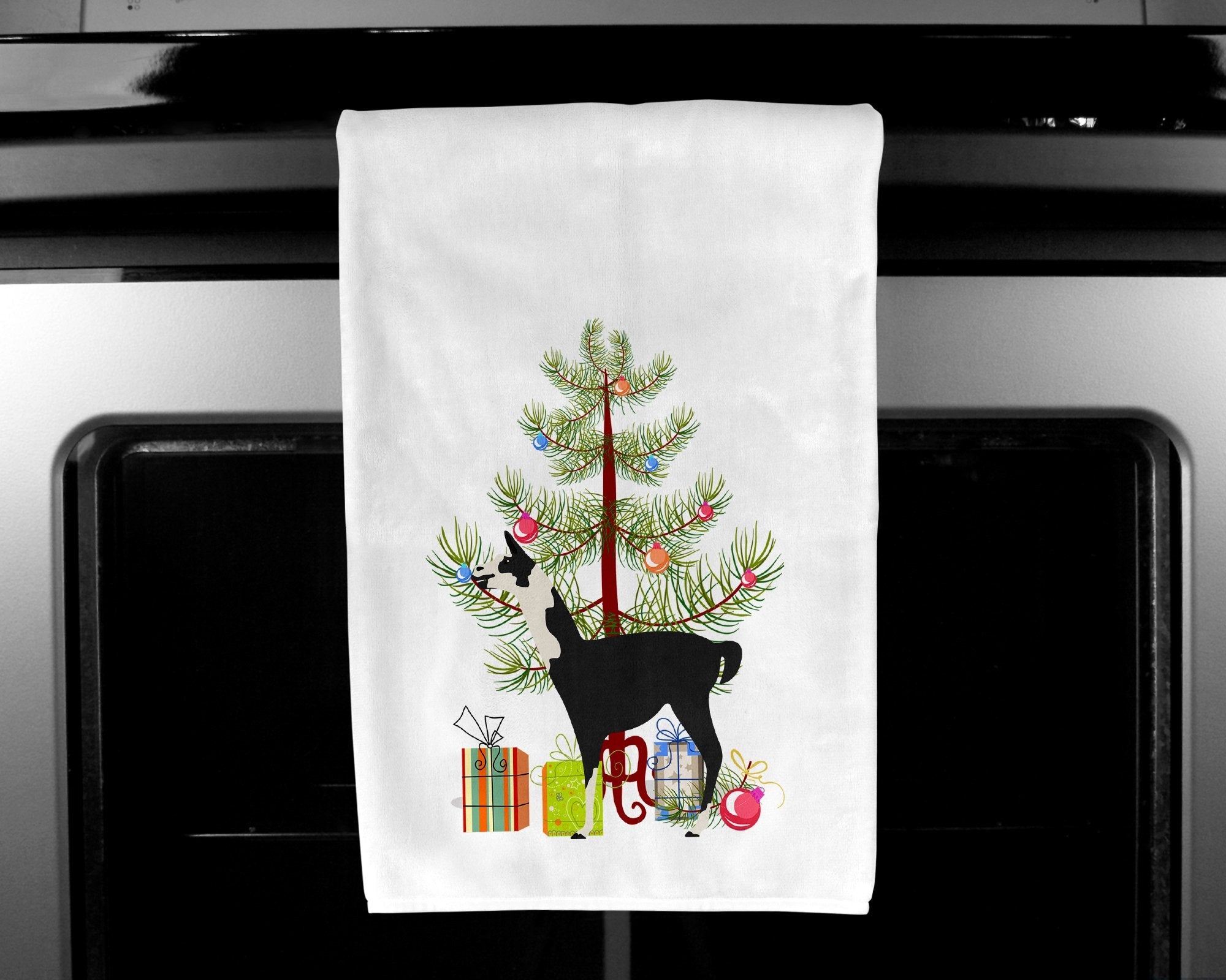 Llama Q' Ara Christmas Kitchen Towel Set of 2 White Dish Towels Decorative Bathroom Hand towel for Hand, Face, Hair, Yoga, Tea, Dishcloth, 19 X 28", White