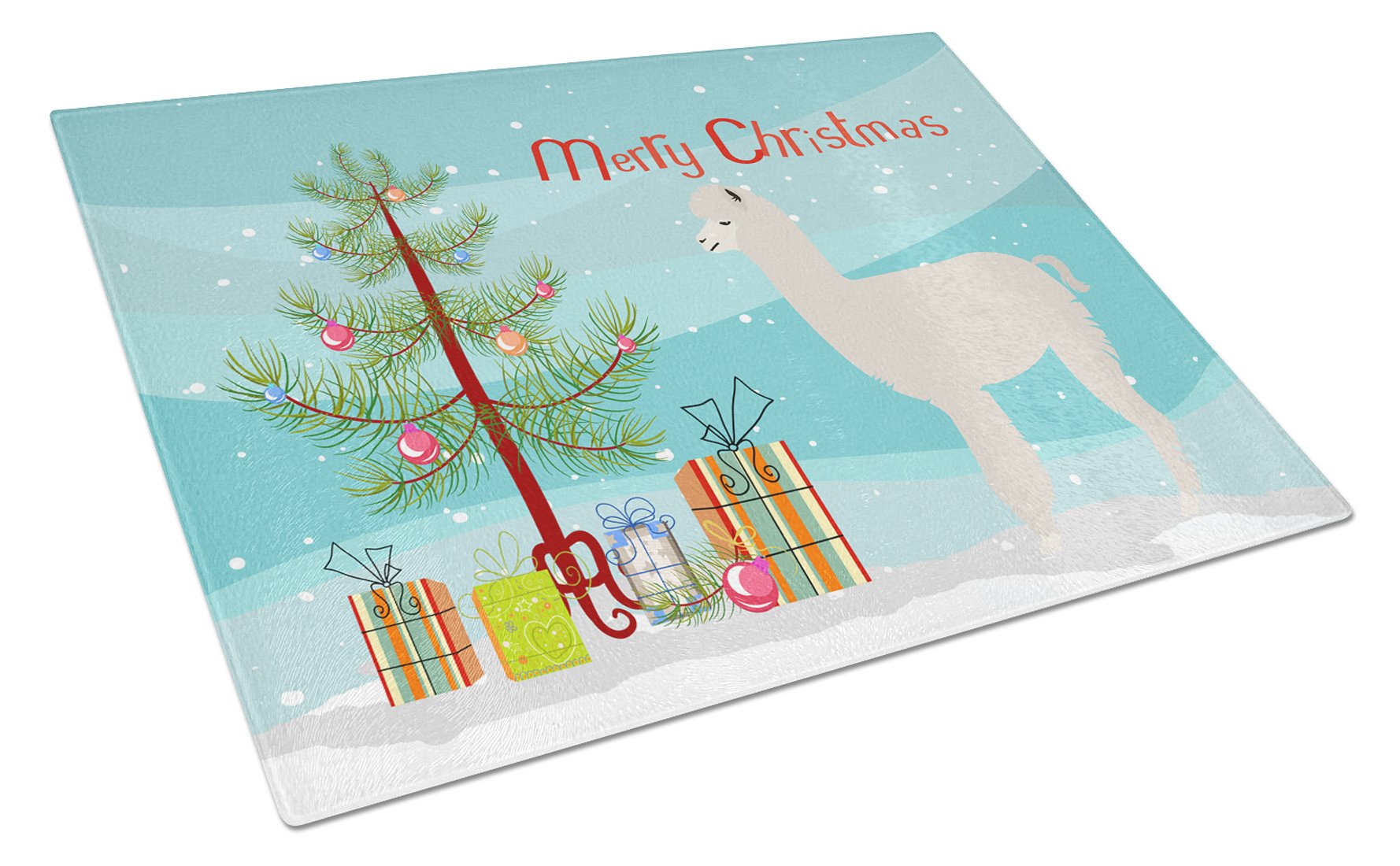 Alpaca Christmas Cutting Board Tempered Glass Kitchen Cutting Surface, Heat Resistant Chopping, Non-Slip Feet, Food Prep & Serving