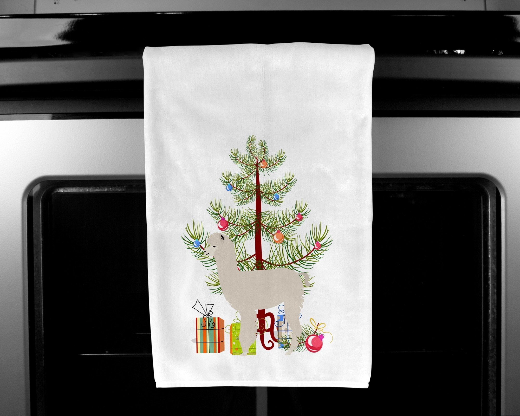 Alpaca Christmas Kitchen Towel Set of 2 White Dish Towels Decorative Bathroom Hand towel for Hand, Face, Hair, Yoga, Tea, Dishcloth, 19 X 28", White