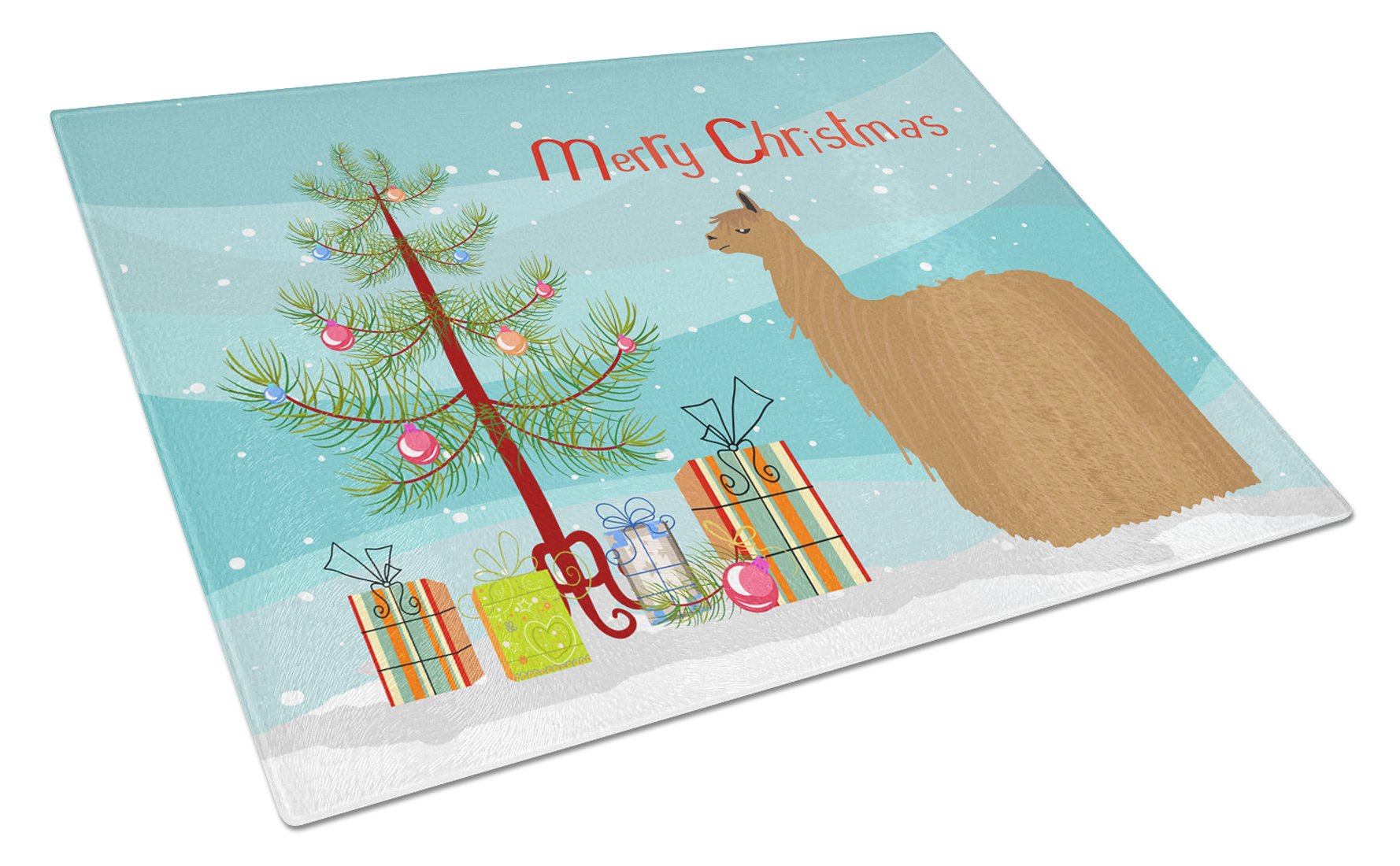 Alpaca Suri Christmas Cutting Board Tempered Glass Kitchen Cutting Surface, Heat Resistant Chopping, Non-Slip Feet, Food Prep & Serving