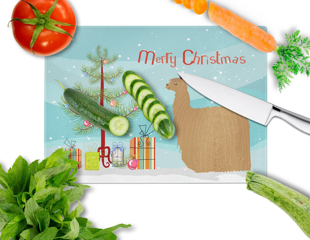 Alpaca Suri Christmas Cutting Board Tempered Glass Kitchen Cutting Surface, Heat Resistant Chopping, Non-Slip Feet, Food Prep & Serving