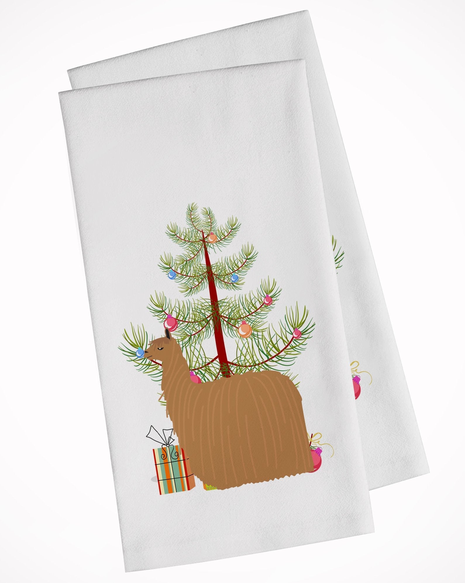 Alpaca Suri Christmas Kitchen Towel Set of 2 White Dish Towels Decorative Bathroom Hand towel for Hand, Face, Hair, Yoga, Tea, Dishcloth, 19 X 28", White