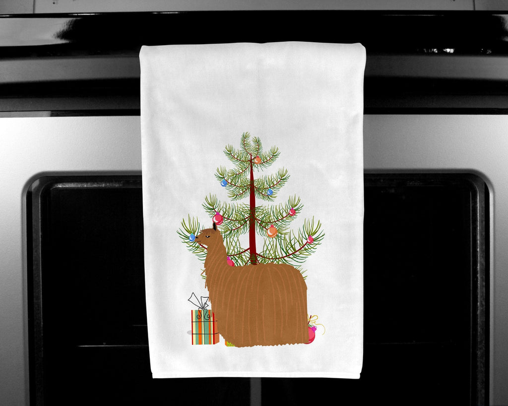Alpaca Suri Christmas Kitchen Towel Set of 2 White Dish Towels Decorative Bathroom Hand towel for Hand, Face, Hair, Yoga, Tea, Dishcloth, 19 X 28", White