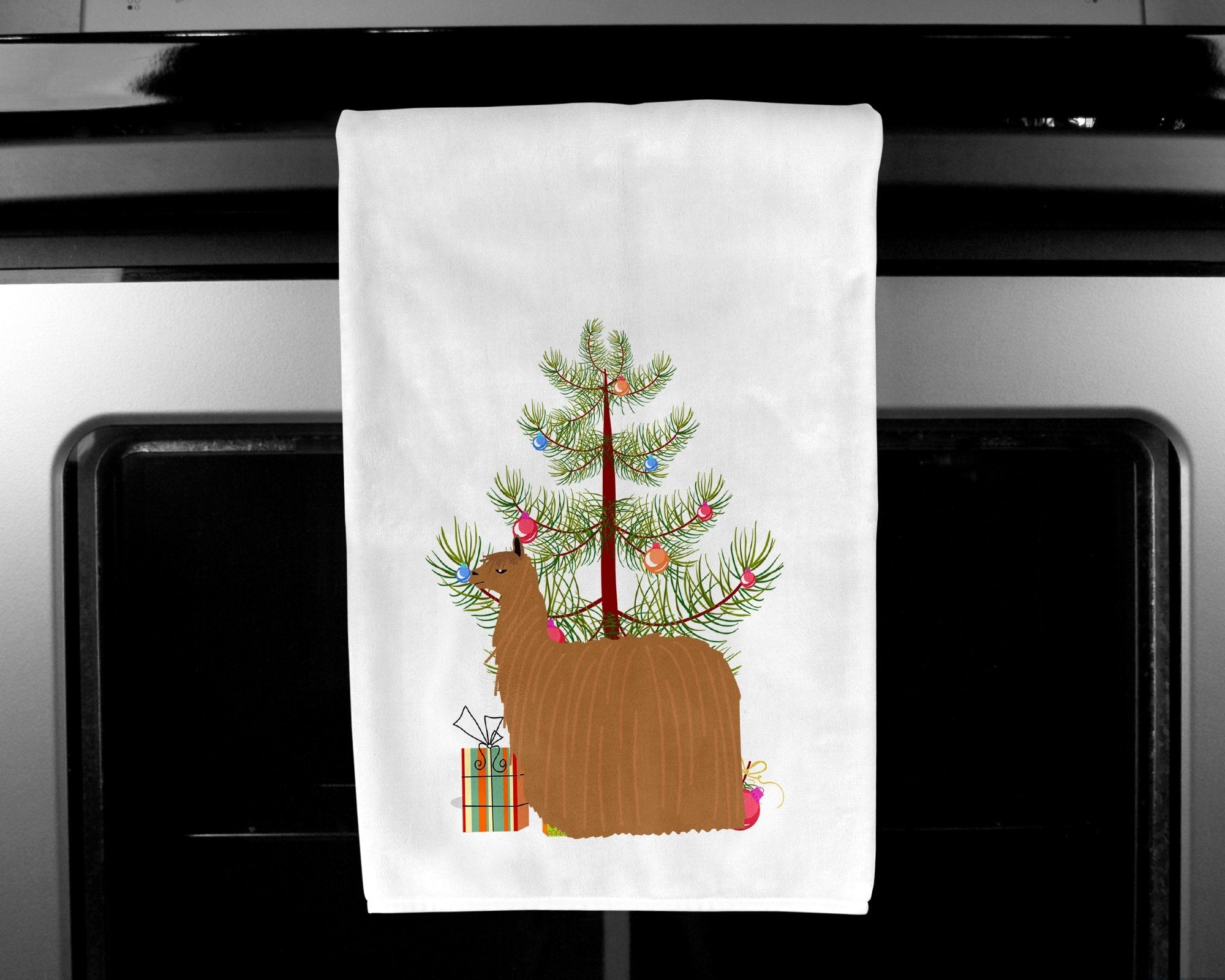 Alpaca Suri Christmas Kitchen Towel Set of 2 White Dish Towels Decorative Bathroom Hand towel for Hand, Face, Hair, Yoga, Tea, Dishcloth, 19 X 28", White