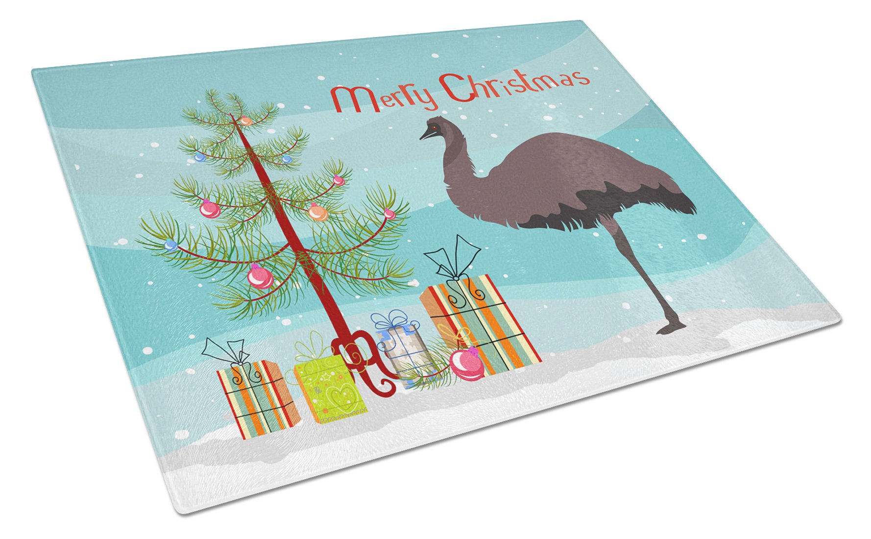 Emu Christmas Cutting Board Tempered Glass Kitchen Cutting Surface, Heat Resistant Chopping, Non-Slip Feet, Food Prep & Serving