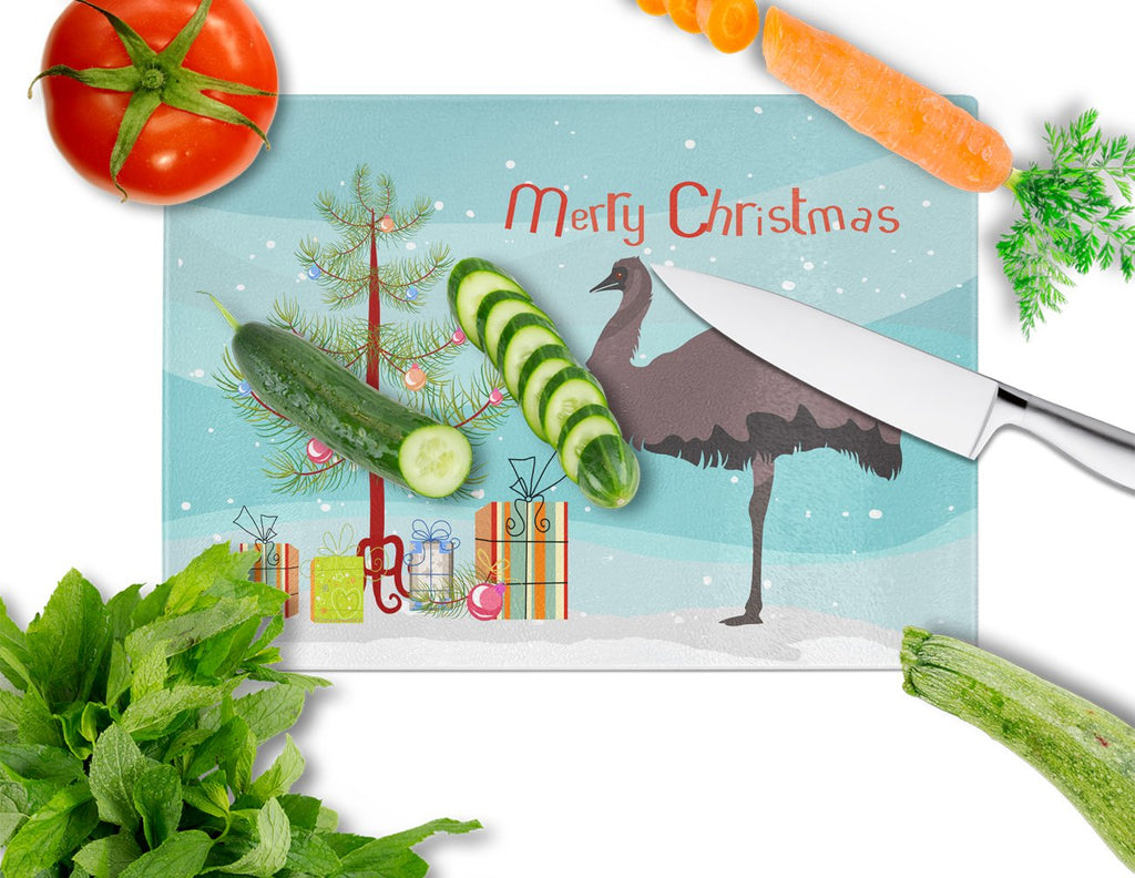 Emu Christmas Cutting Board Tempered Glass Kitchen Cutting Surface, Heat Resistant Chopping, Non-Slip Feet, Food Prep & Serving