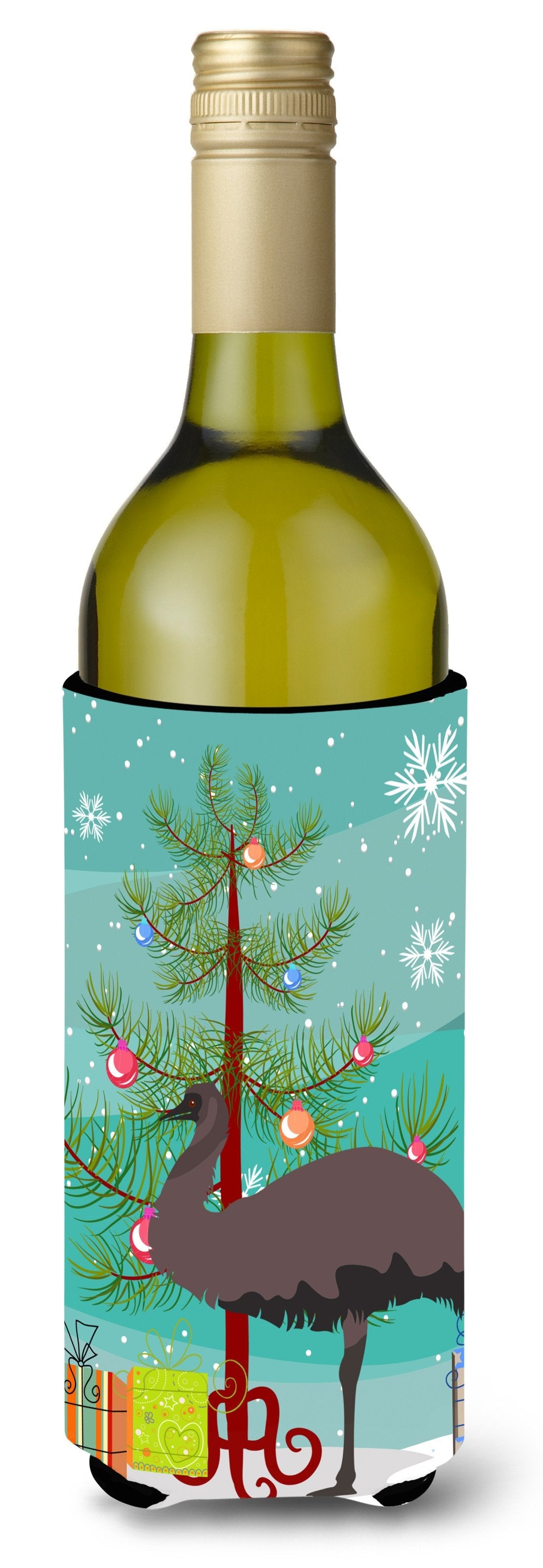 Emu Christmas Wine Bottle Hugger Gift Sleeve for Standard 750 ml Bottles, Insulated Reusable Also Fits Mini Shot & Pint Bottles
