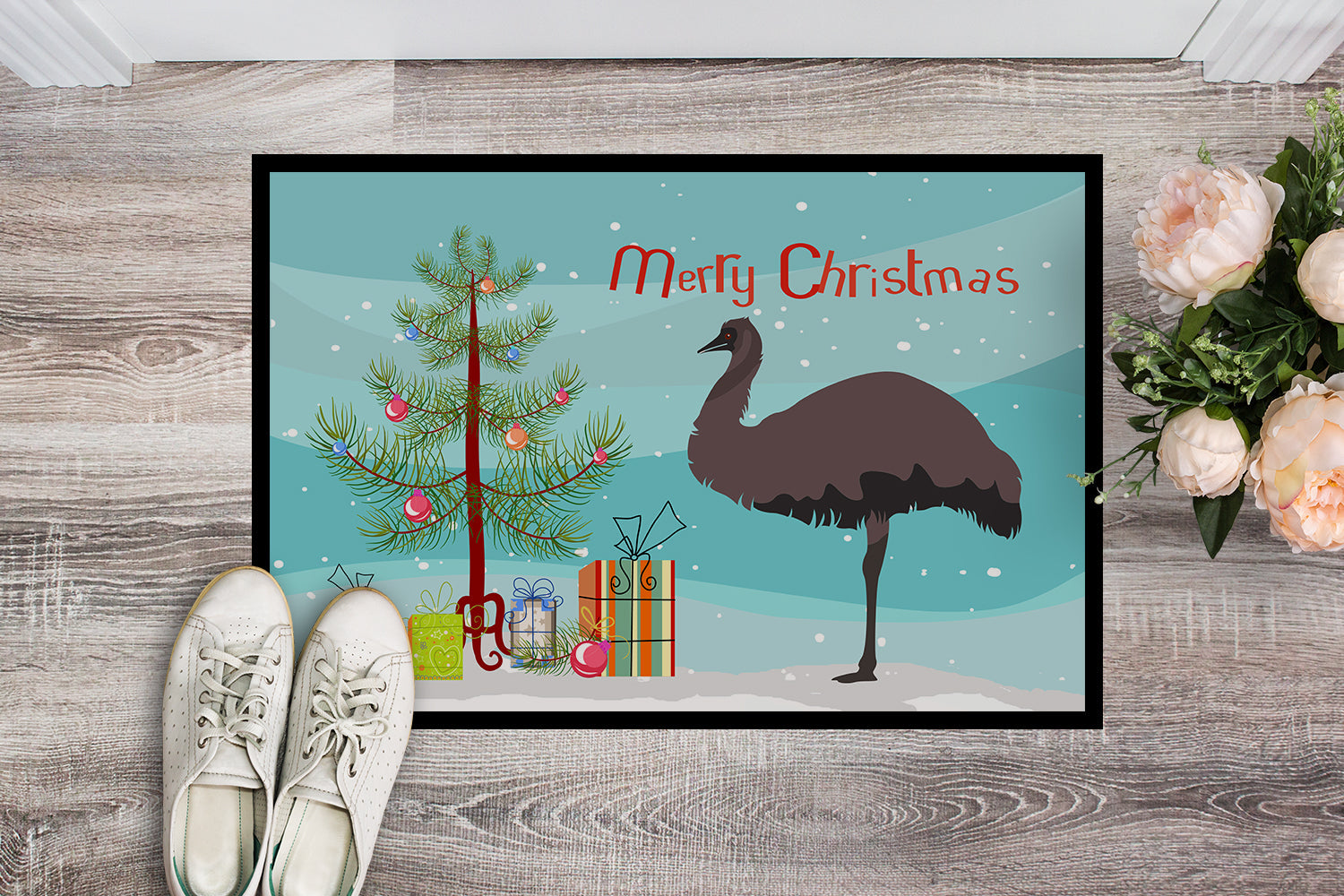 Emu Christmas Doormat Indoor Outdoor 18H X 27W Front Door Mat Rugs for Entryway, Non Slip Washable