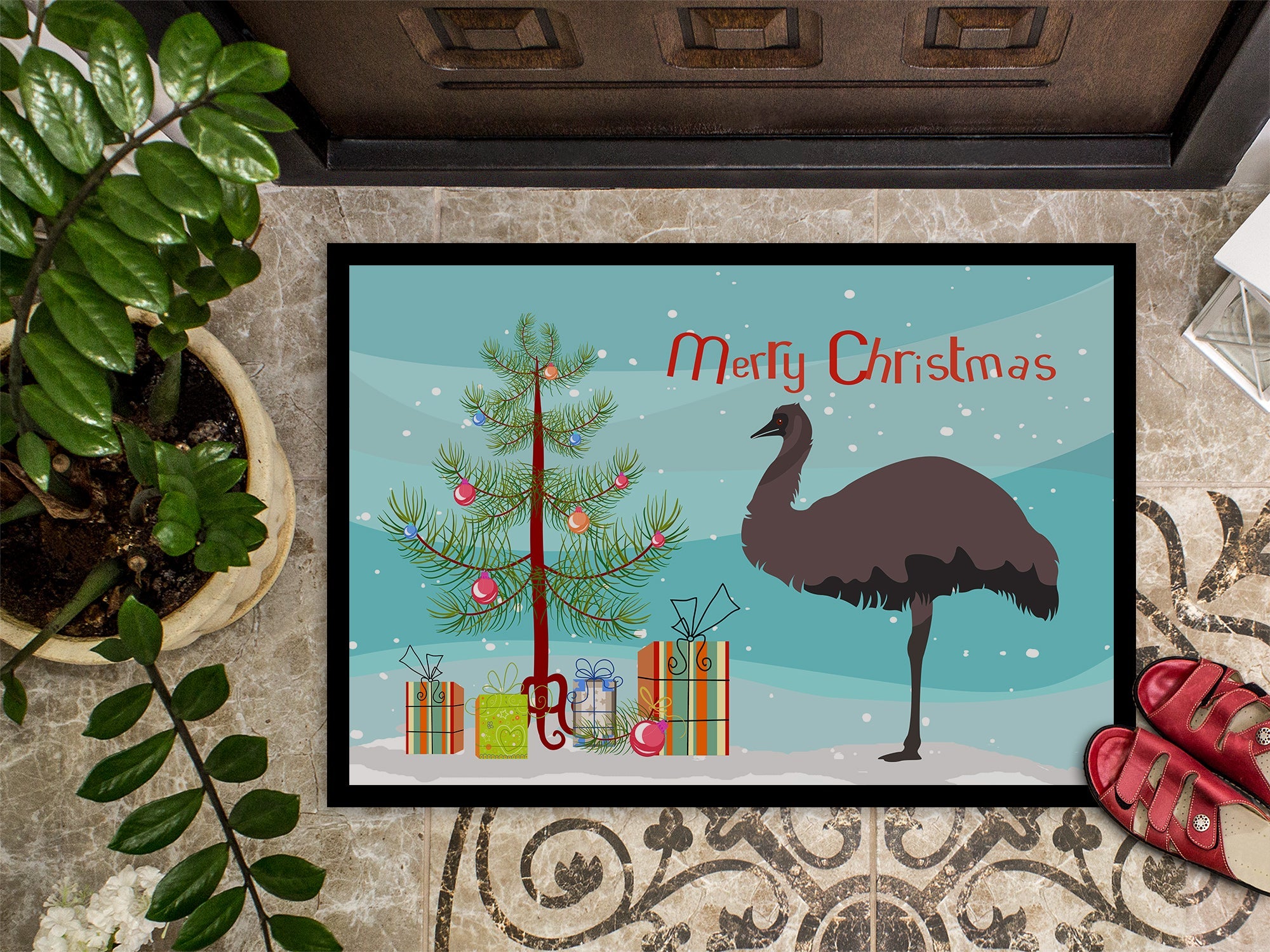 Emu Christmas Doormat Indoor Outdoor 18H X 27W Front Door Mat Rugs for Entryway, Non Slip Washable