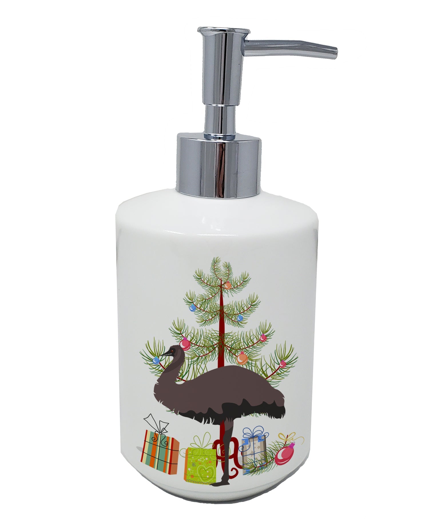 Emu Christmas Ceramic Soap Dispenser , Empty Refillable Hand Soap Pump Bottle for Bathroom Kitchen