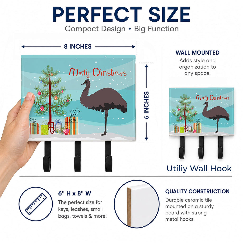 Emu Christmas Leash or Key Holder Wall Hooks, Coat Rack Wall Mount, for Hanging Keys, Towels, Aprons, Leashes