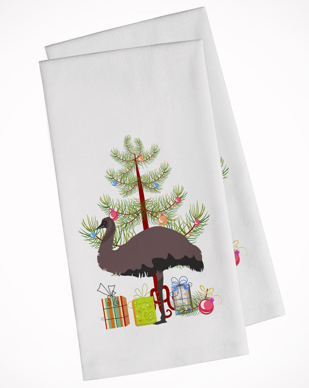 Emu Christmas Kitchen Towel Set of 2 White Dish Towels Decorative Bathroom Hand towel for Hand, Face, Hair, Yoga, Tea, Dishcloth, 19 X 28", White