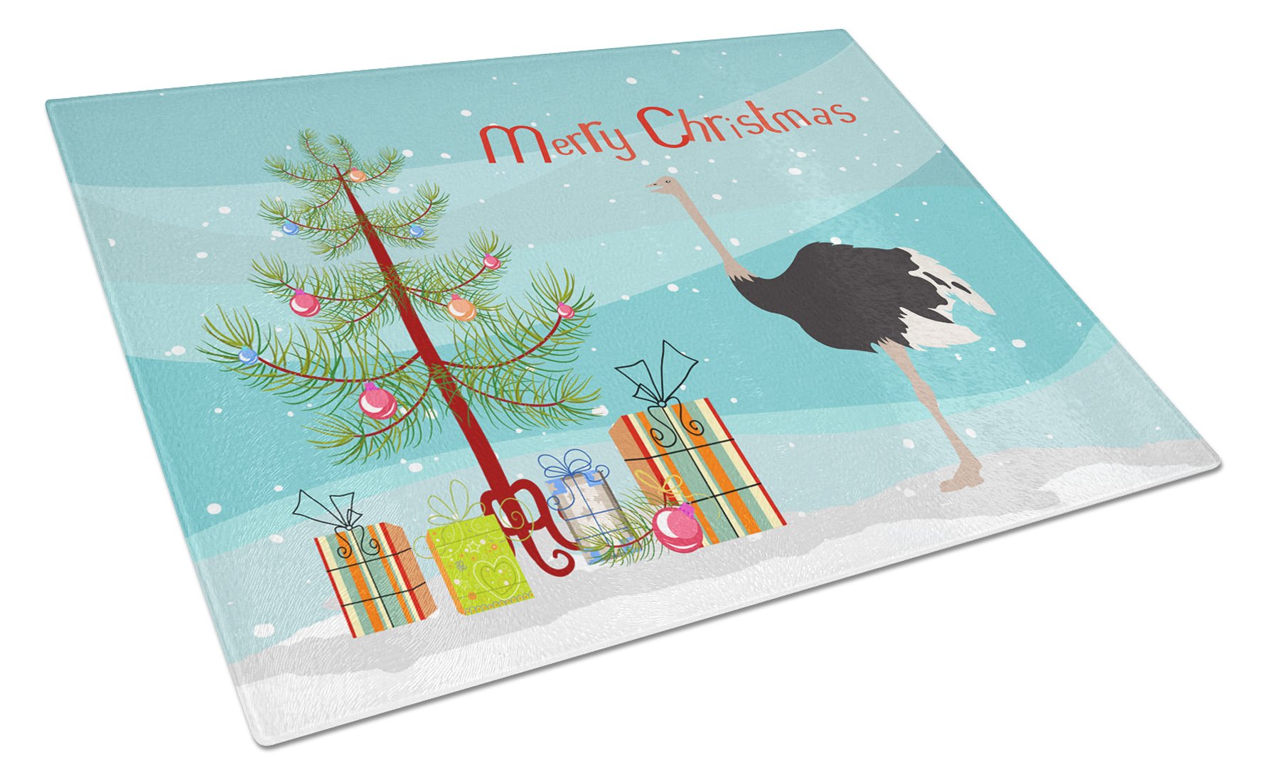 Common Ostrich Christmas Cutting Board Tempered Glass Kitchen Cutting Surface, Heat Resistant Chopping, Non-Slip Feet, Food Prep & Serving