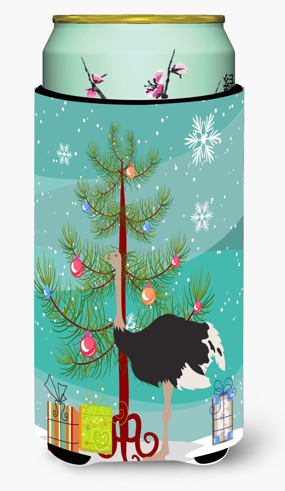 Common Ostrich Christmas Tall Boy Hugger Can Cooler Sleeve Machine Washable Drink Collapsible Insulator Beverage Insulated Holder