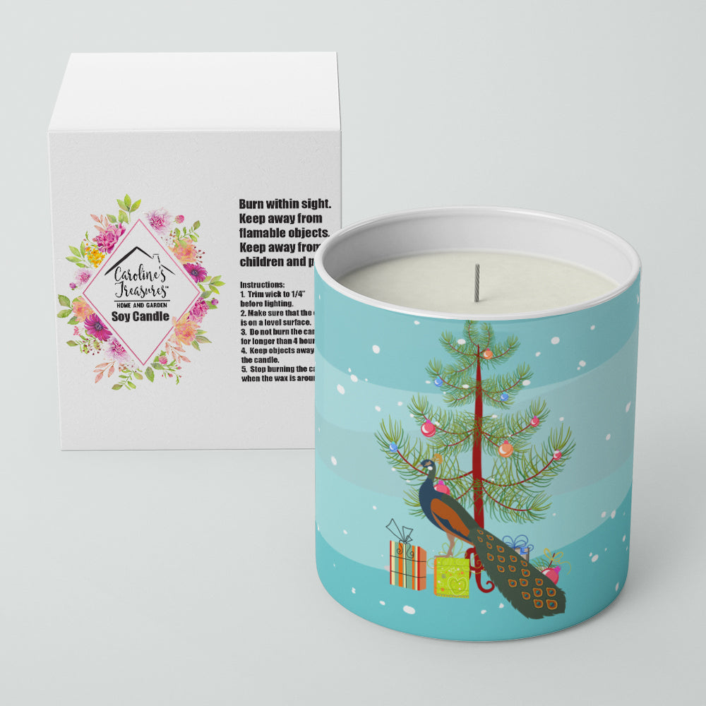 Indian Peacock Peafowl Christmas Decorative Soy Candle Nature Soy Wax Essential Oil Home Decor Ideal for Bedroom Kitchen Bath Office Gift, 10 oz