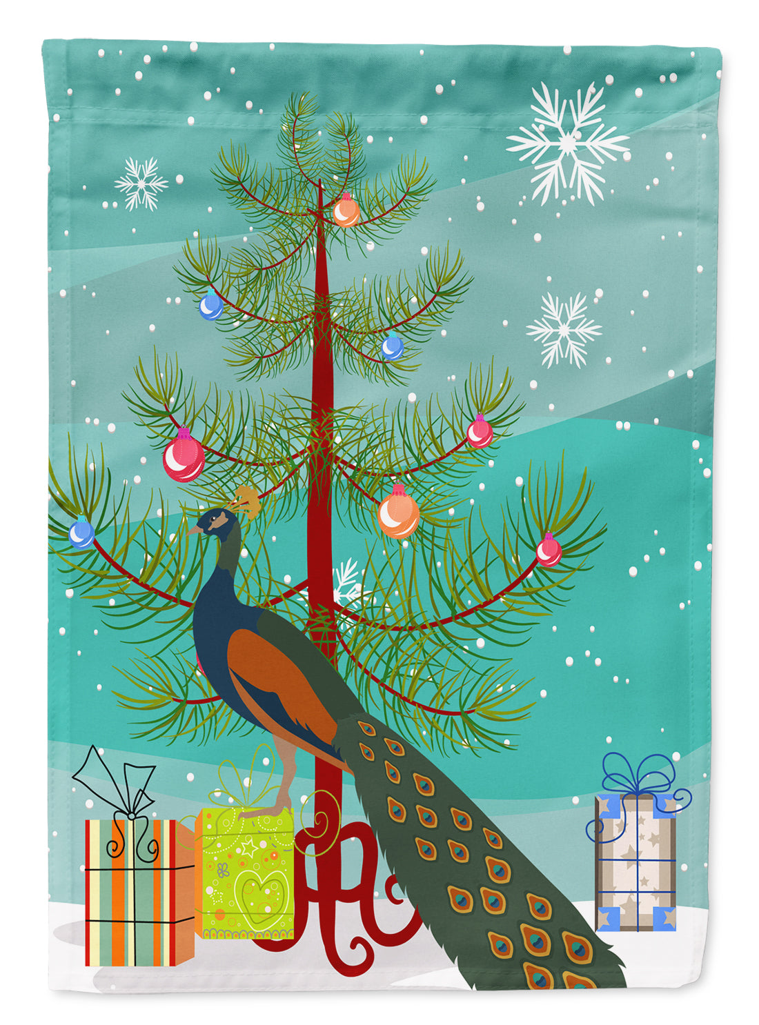 Indian Peacock Peafowl Christmas House Flag 28x40 Porch Sleeve Pole Decorative Outside Yard Banner Artwork Wall Hanging, Polyester