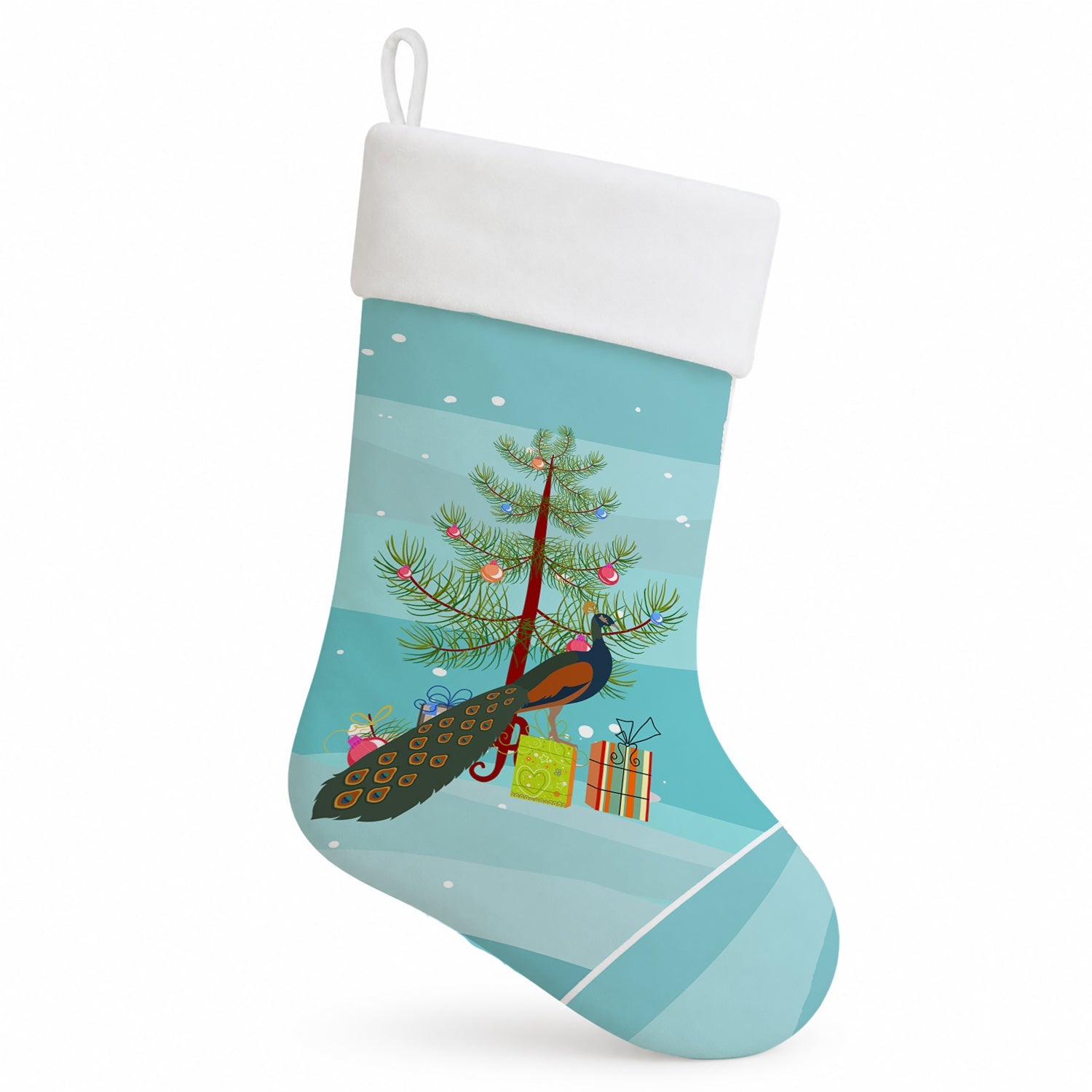 Indian Peacock Peafowl Christmas Holiday Stocking Double-Sided Print, Polyester Suede,11x18, Made in USA