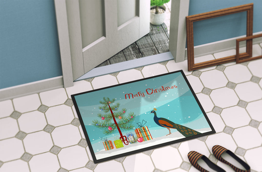 Indian Peacock Peafowl Christmas Doormat Indoor Outdoor 24H X 36W Front Door Mat Rugs for Entryway, Non Slip Washable Low Pile,