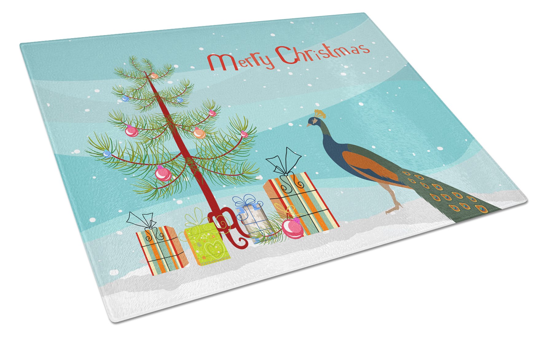 Indian Peacock Peafowl Christmas Cutting Board Tempered Glass Kitchen Cutting Surface, Heat Resistant Chopping, Non-Slip Feet, Food Prep & Serving