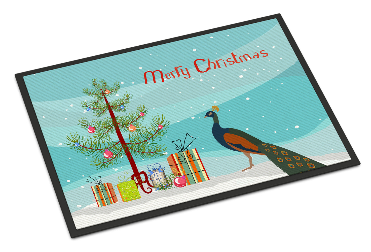 Indian Peacock Peafowl Christmas Doormat Indoor Outdoor 18H X 27W Front Door Mat Rugs for Entryway, Non Slip Washable