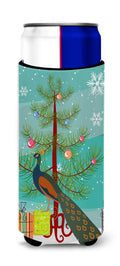 Indian Peacock Peafowl Christmas Slim Can Hugger , Insulated Foam Hugger for 12 oz Slim Cans, Beer Bottles & Water Bottles, Printed in USA