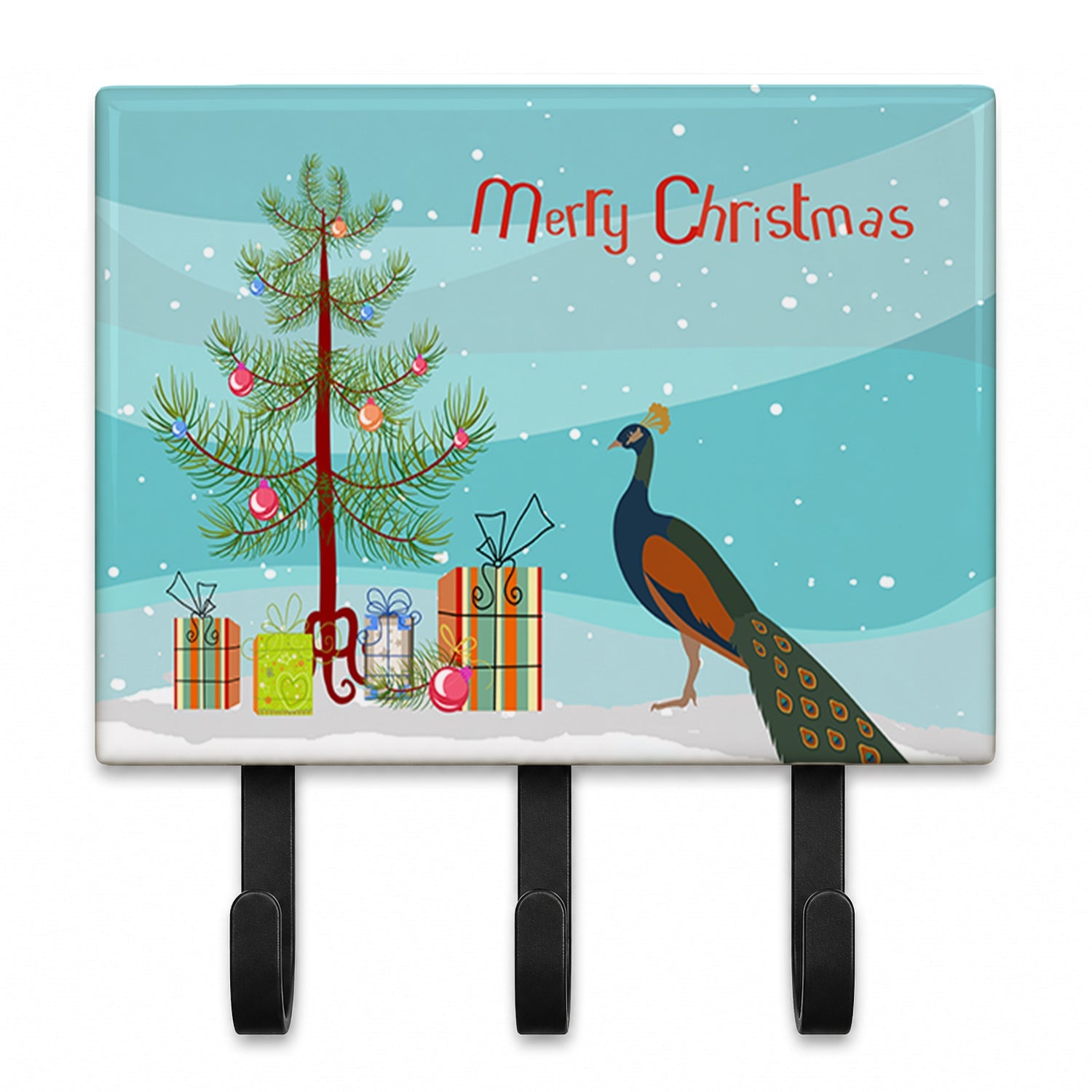 Indian Peacock Peafowl Christmas Leash or Key Holder Wall Hooks, Coat Rack Wall Mount, for Hanging Keys, Towels, Aprons, Leashes