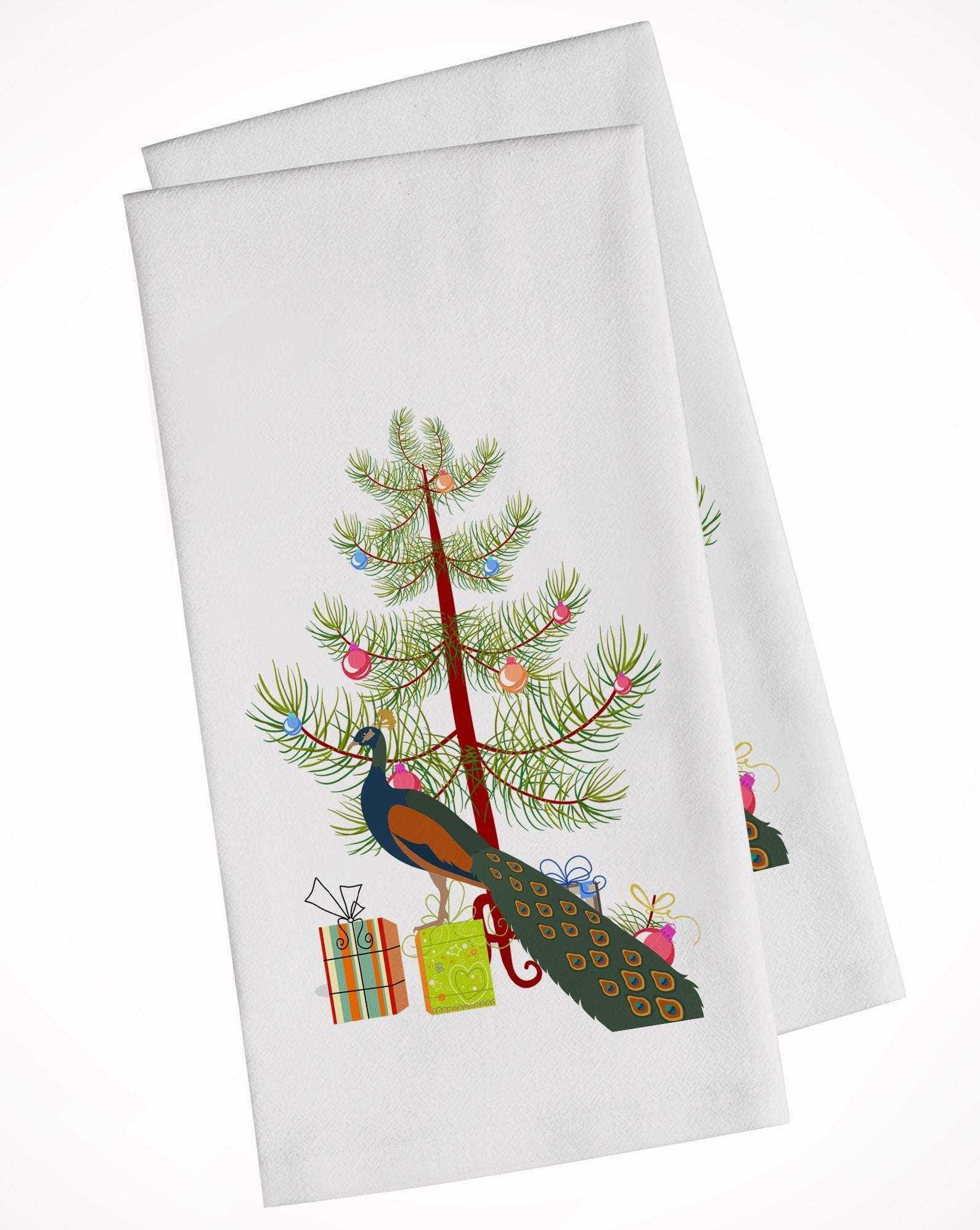 Indian Peacock Peafowl Christmas Kitchen Towel Set of 2 White Dish Towels Decorative Bathroom Hand towel for Hand, Face, Hair, Yoga, Tea, Dishcloth, 19 X 28", White